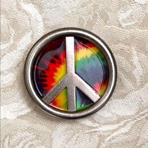 Tie-Dye Peace Sign Round Belt Buckle